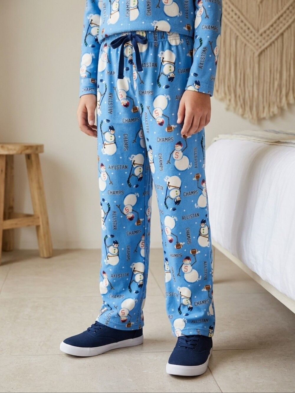 Boys Flannel Pajama Bottoms Sporty Snowman Football Hockey Player Winter PJ Pant